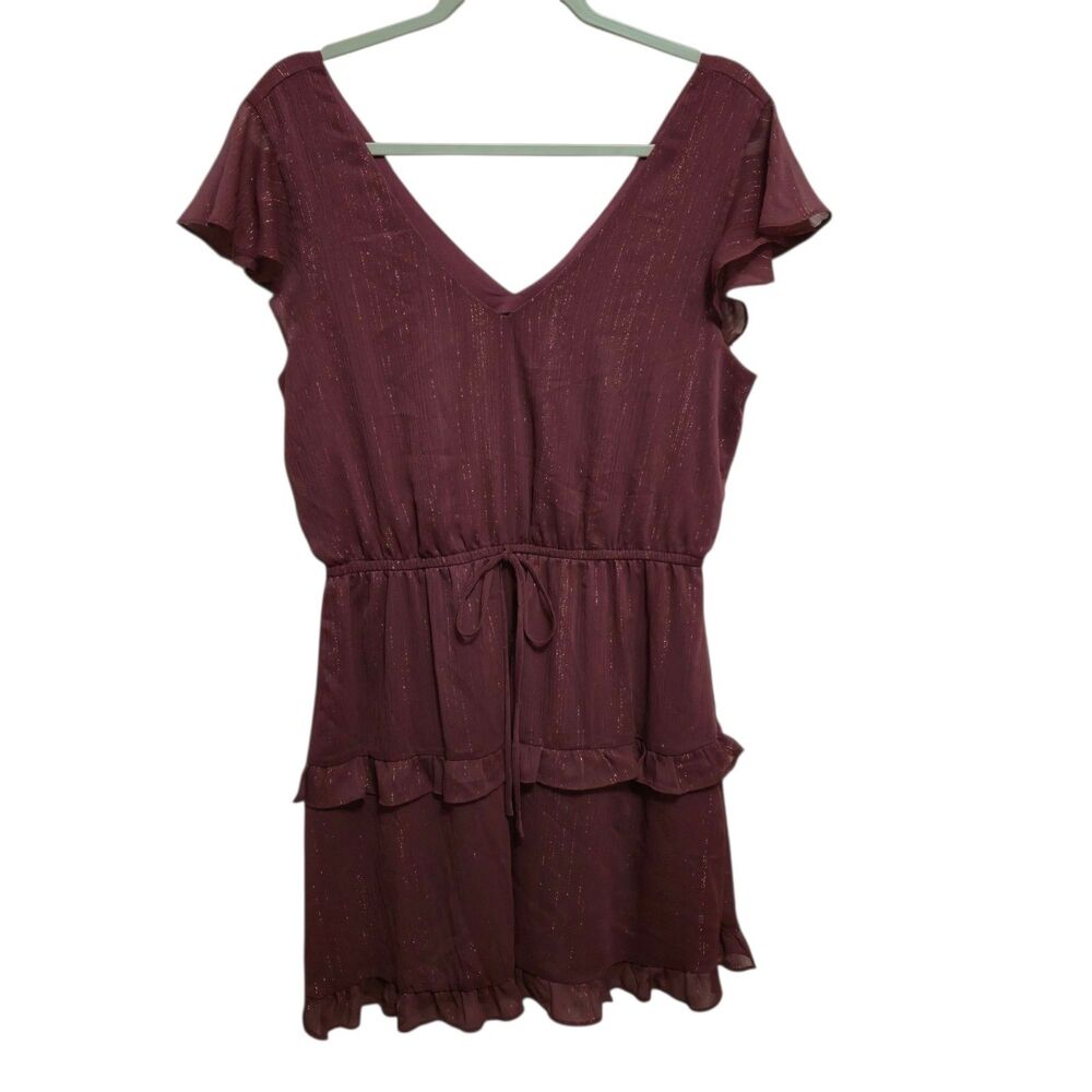 BCX Dress Burgundy Metallic Size Large Ruffled NWOT